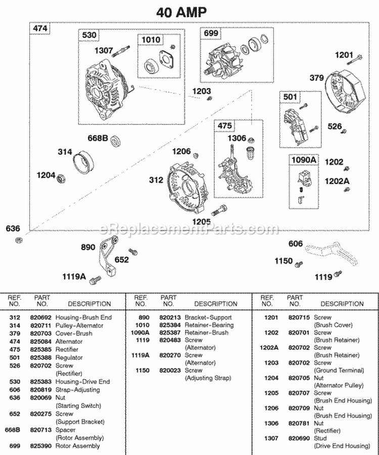 Alternator-40 Amp Diagram and Parts List for 587447-0205-E2  Briggs and Stratton Engine